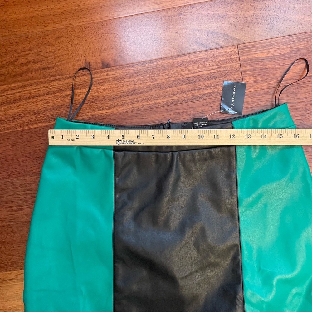 Ashley Stewart Faux Leather Black and Green Midi Skirt - Picture 4 of 5